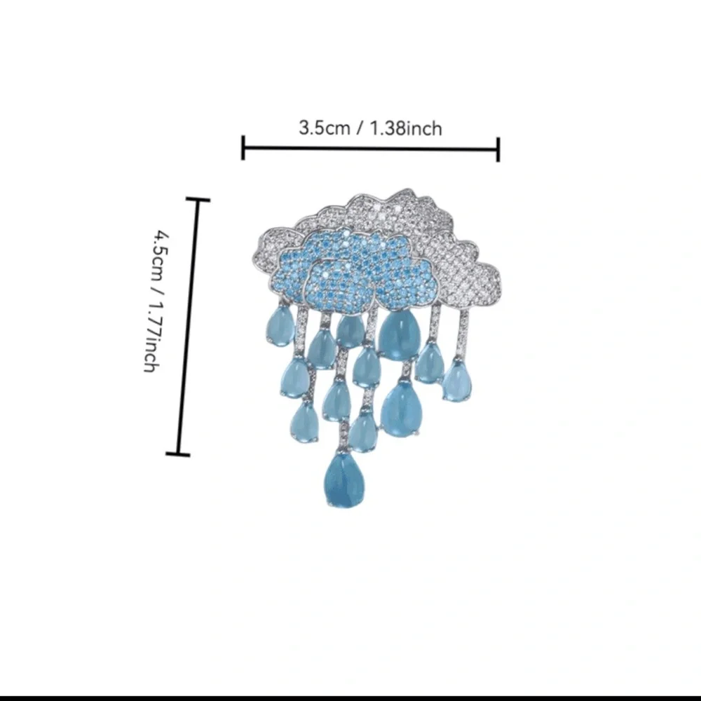 Elegant Blue and Silver Cloud Brooch, Rain Cloud Brooch